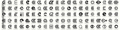 mega collection letters E logo design inspiration. minimalist abstract letter logos with black color