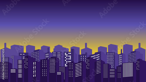 Panorama of the city with many apartments and mall buildings around it