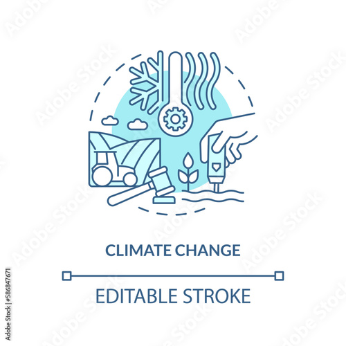 Climate change turquoise concept icon. Environment. Agriculture policy objective abstract idea thin line illustration. Isolated outline drawing. Editable stroke. Arial, Myriad Pro-Bold fonts used