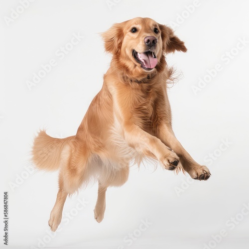 um cachorro feliz pulando, golden retriever, labrador photo