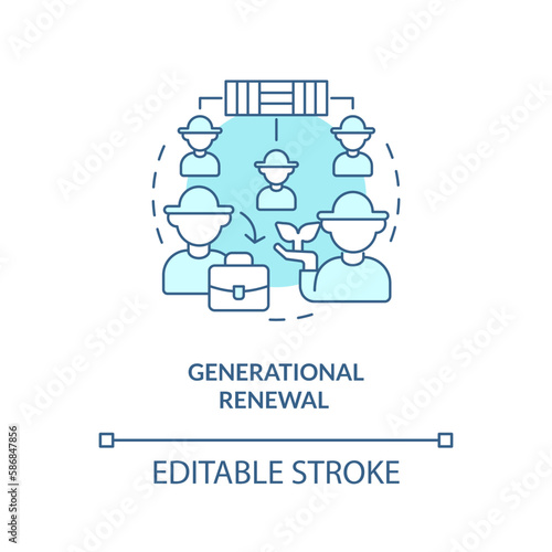 Generational renewal turquoise concept icon. Community. Agriculture policy objective abstract idea thin line illustration. Isolated outline drawing. Editable stroke. Arial, Myriad Pro-Bold fonts used