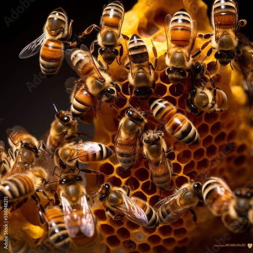 abelhas na colmeia fazendo mel photo
