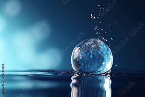 World water day. Realistic drop of water inside falling on water  Earth day  generative AI