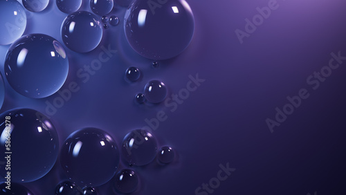 Purple and Blue Background with Liquid Droplets on Surface. Modern Wallpaper with Copy-Space. photo