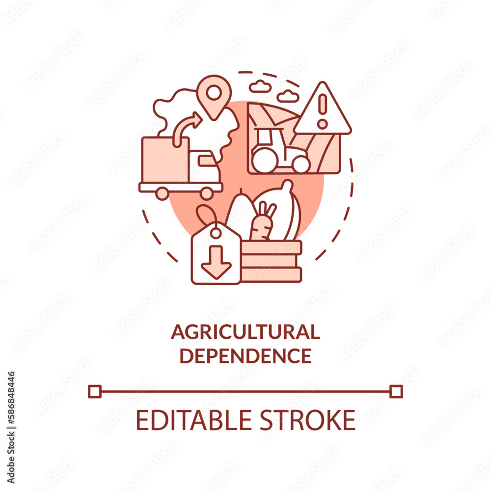Agricultural dependence terracotta concept icon. Disadvantage of farming policy abstract idea thin line illustration. Isolated outline drawing. Editable stroke. Arial, Myriad Pro-Bold fonts used