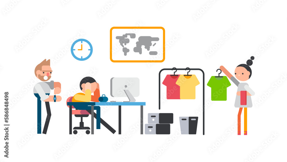 Clothing designers are pressured by their bosses. Not working in time illustration Clothing designers are pressured by their bosses. Not working in time illustration