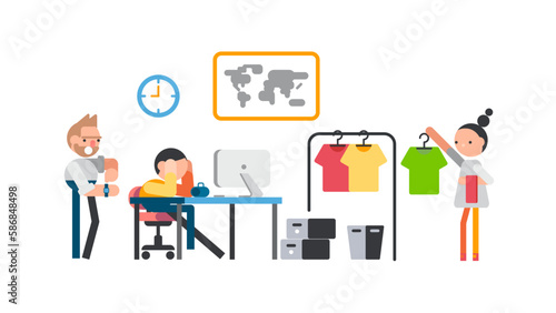 Clothing designers are pressured by their bosses. Not working in time illustration