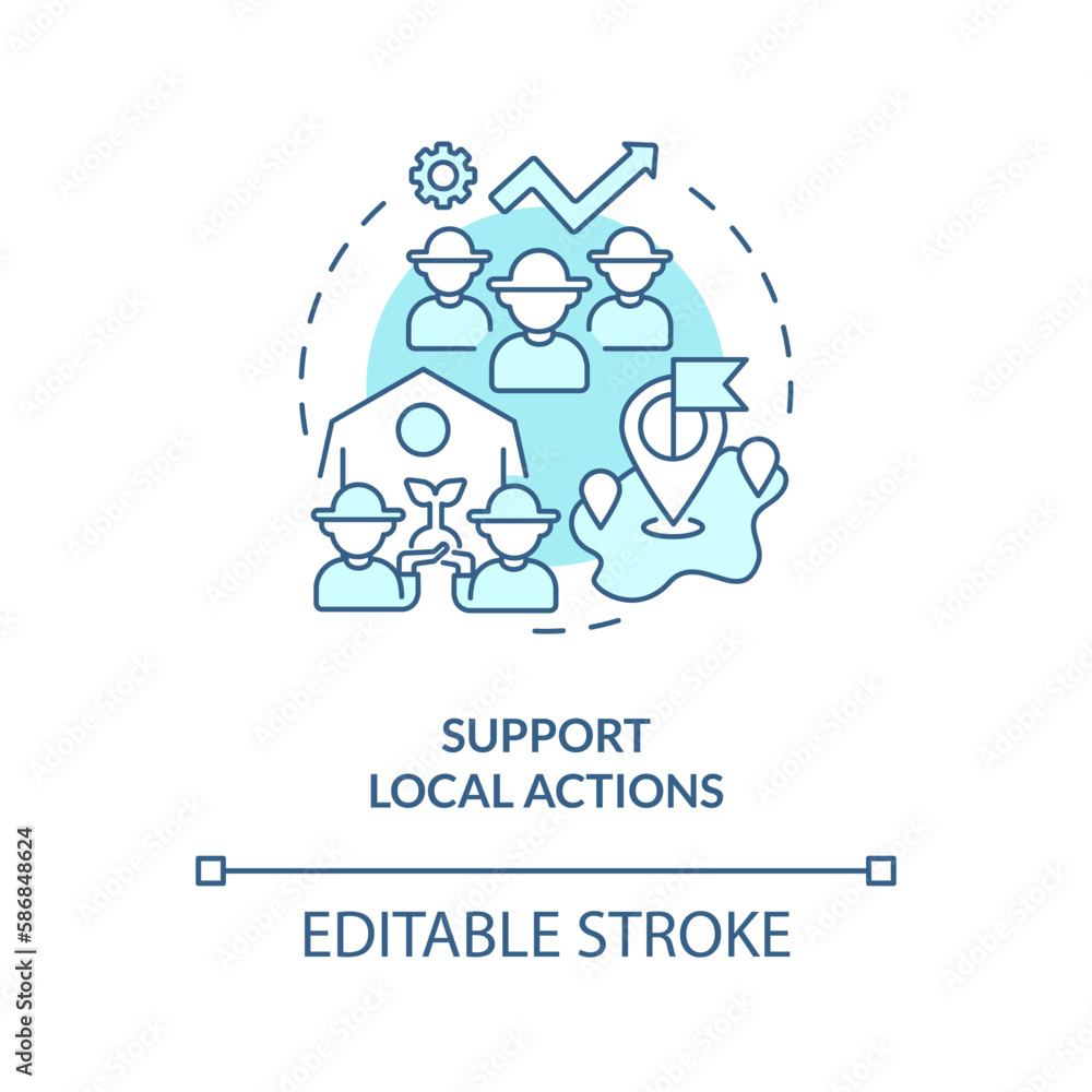 Support local actions turquoise concept icon. Farming. Rural development program abstract idea thin line illustration. Isolated outline drawing. Editable stroke. Arial, Myriad Pro-Bold fonts used Support local actions turquoise concept icon. Farming. Rural development program abstract idea thin line illustration. Isolated outline drawing. Editable stroke. Arial, Myriad Pro-Bold fonts used
