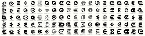 mega collection letters E logo design inspiration. minimalist abstract letter logos with black color