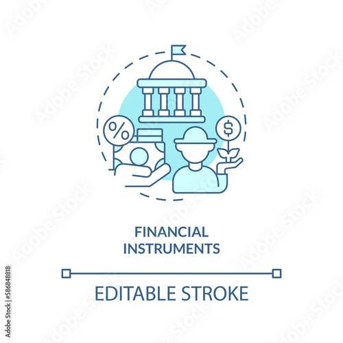Financial instruments turquoise concept icon. Support. Rural development program abstract idea thin line illustration. Isolated outline drawing. Editable stroke. Arial  Myriad Pro-Bold fonts used