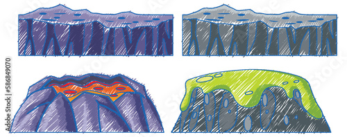 Impact crater meteorite in Pencil Colour Sketch Simple Style