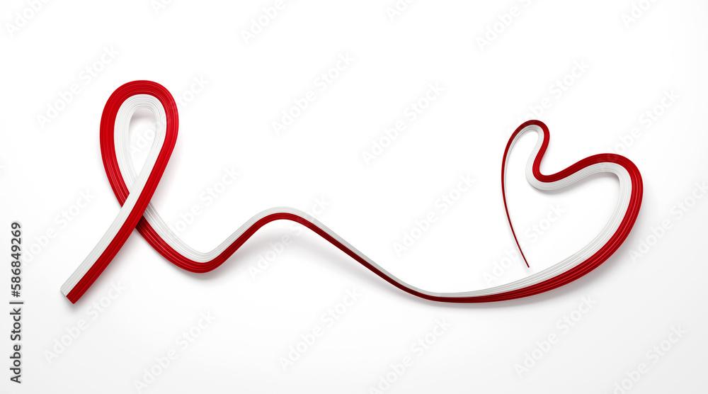3d Flag Of Poland, Heart Shaped Wavy Awareness Ribbon flag On White Background, 3d illustration 3d Flag Of Poland, Heart Shaped Wavy Awareness Ribbon flag On White Background, 3d illustration