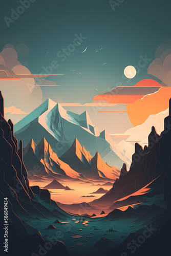 Futuristische Berglandschaft  Eine digitale Illustration voller Hightech und Science-Fiction-Elemente