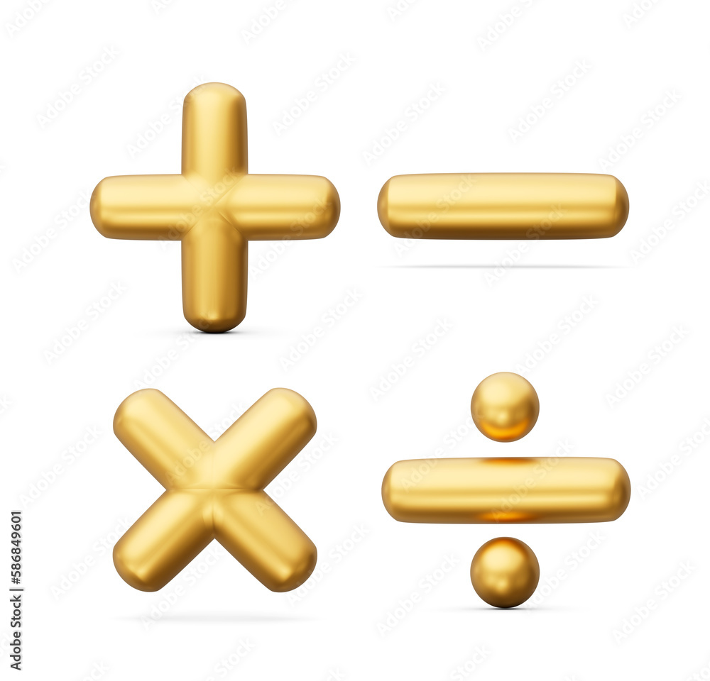 Obraz premium Golden 3d math symbols icon isolated on white background 3d illustration