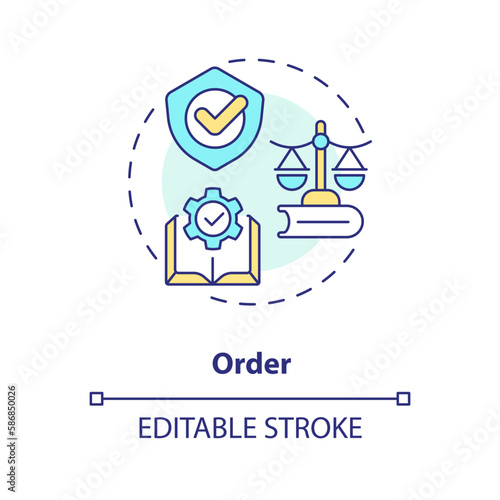 Order concept icon. Respect of rules. Harmony and peace. Law and justice idea abstract idea thin line illustration. Isolated outline drawing. Editable stroke. Arial, Myriad Pro-Bold fonts used