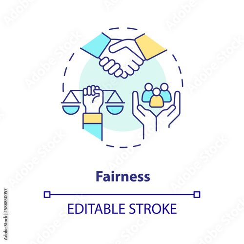 Fairness concept icon. Equality for everybody. Law and justice idea abstract idea thin line illustration. Isolated outline drawing. Editable stroke. Arial, Myriad Pro-Bold fonts used