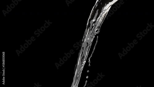 water splash pouring from top isolated on white background. 3D animation . 4K	