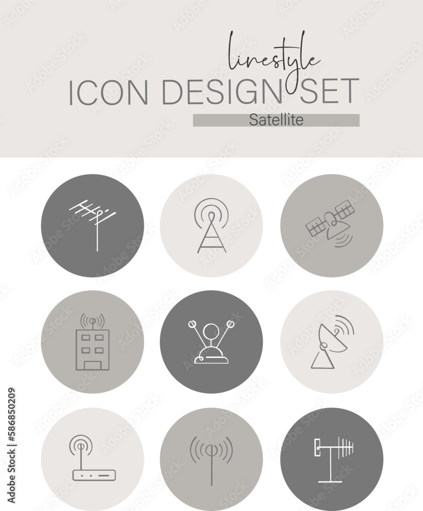 Linestyle Icon Design Set Satellite
