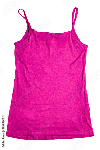 Sleeveless shirt isolated. Close-up of a female pink summer shirt or t-shirt with spaghetty straps isolated on a white background. Girls summer top fashion.