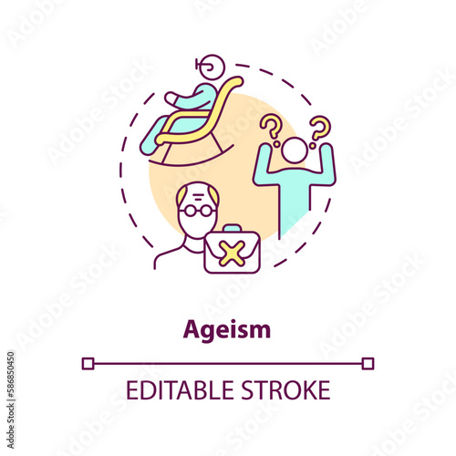 Ageism concept icon. Age discrimination. Social injustice example abstract idea thin line illustration. Isolated outline drawing. Editable stroke. Arial, Myriad Pro-Bold fonts used