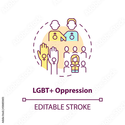 LGBT oppression concept icon. Discrimination of minorities. Social injustice example abstract idea thin line illustration. Isolated outline drawing. Editable stroke. Arial, Myriad Pro-Bold fonts used