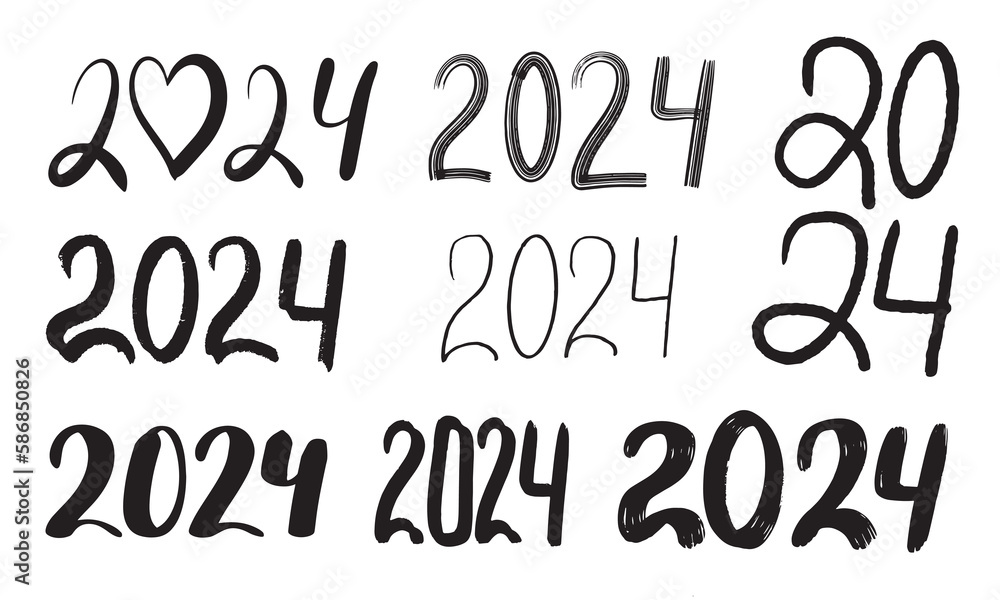 Big Set of 2024 logo text design. 2024 number hand drawn symbol Big Set of 2024 logo text design. 2024 number hand drawn symbol