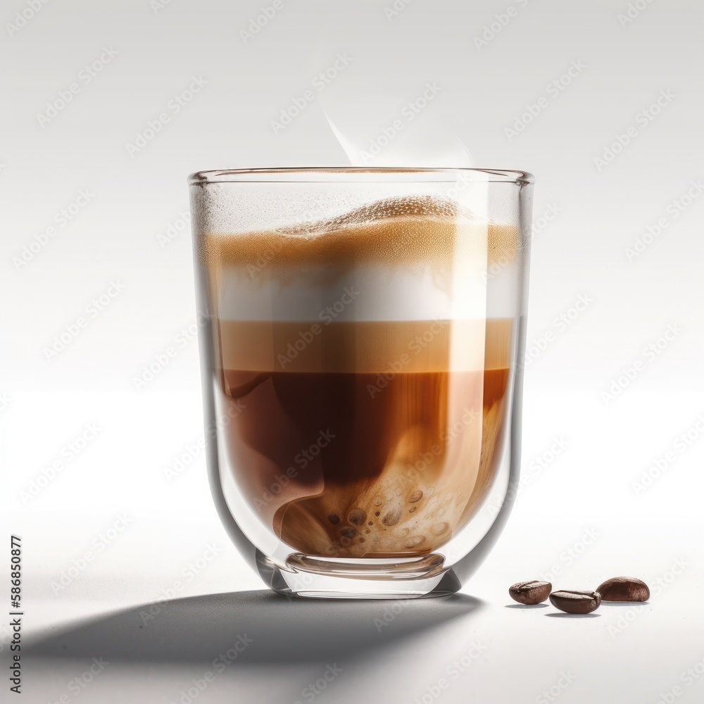 Glass of coffee with steam rising from it. The coffee is a mix of different flavors and the steam adds to the overall appeal of the drink Glass of coffee with steam rising from it. The coffee is a mix of different flavors and the steam adds to the overall appeal of the drink