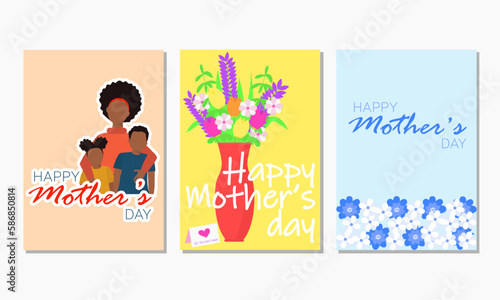 Collection of card or poster for Mother's Day. Minimal greeting card for mohters day. Vector illustraiton. 
