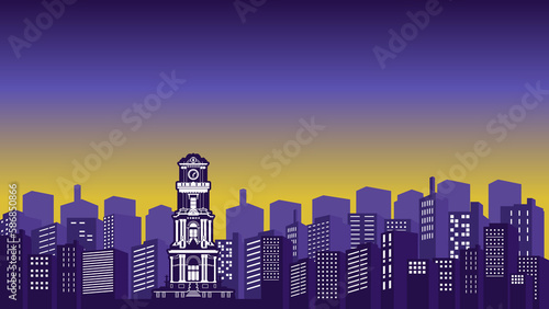 view of tall buildings with urban silhouettes in the background