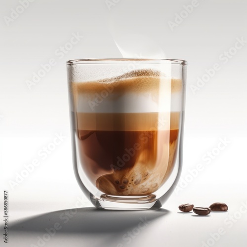 cup of freshly macchiato coffee with beans - Generated by Generative AI