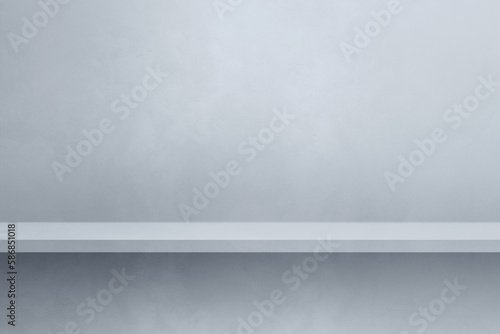 Empty shelf on a light grey concrete wall. Background template. Horizontal mockup