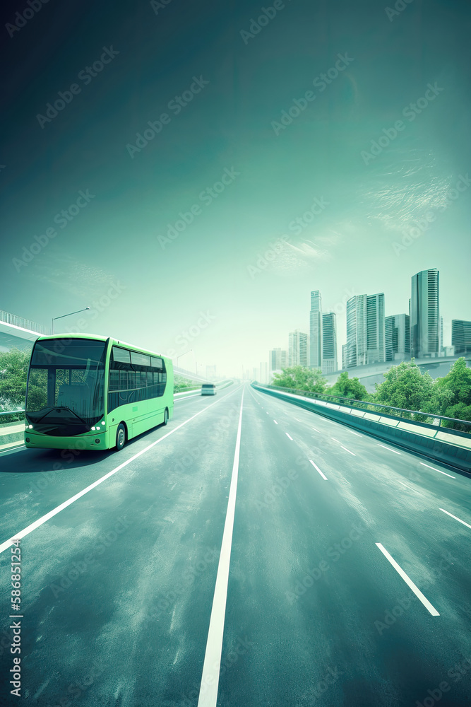 Modern green sustainable highway with green bus