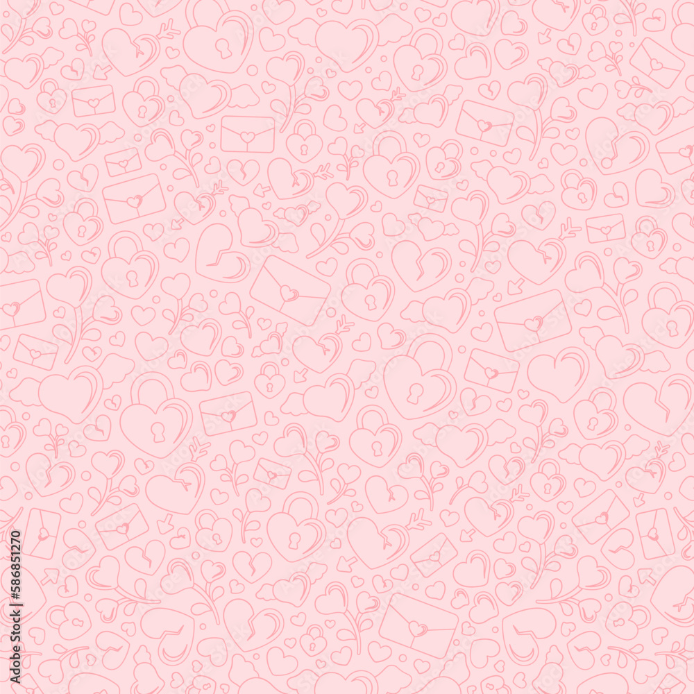 Valentines seamless pattern doodle background. Flat modern icons collage. Romance love themed label, tag, card, print, pattern, texture, etc. Valentines seamless pattern doodle background. Flat modern icons collage. Romance love themed label, tag, card, print, pattern, texture, etc.