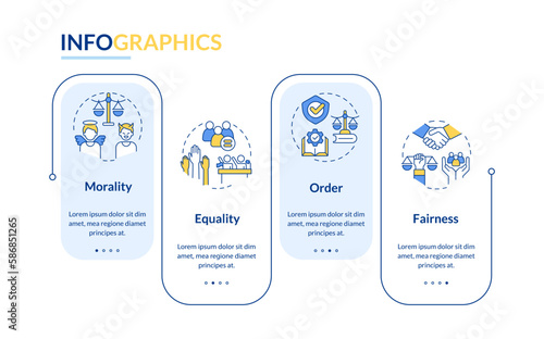 Law and justice ideas blue rectangle infographic template. Data visualization with 4 steps. Editable timeline info chart. Workflow layout with line icons. Lato-Bold, Regular fonts used