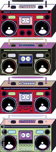 Vector illustration set of tape recorders. Old disco tape recorders.