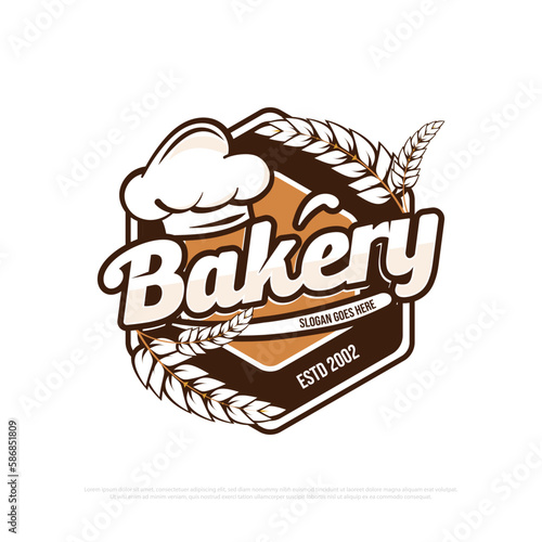 Bakery logo design vector with hexagonal badge  best for bread shop  food store logo emblem template