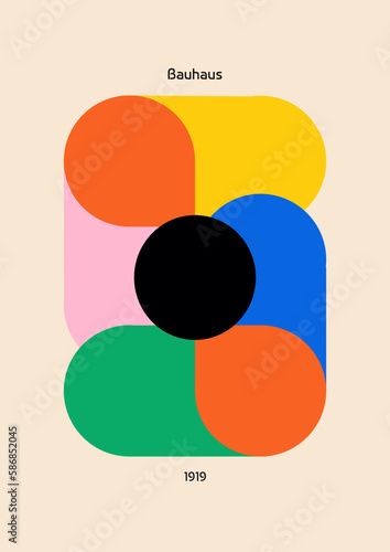 Cartel vectorial de pared estilo Bauhaus 1919 con colores cálidos, póster estilo minimalista Bauhaus. Ilustración minimalista para pared.