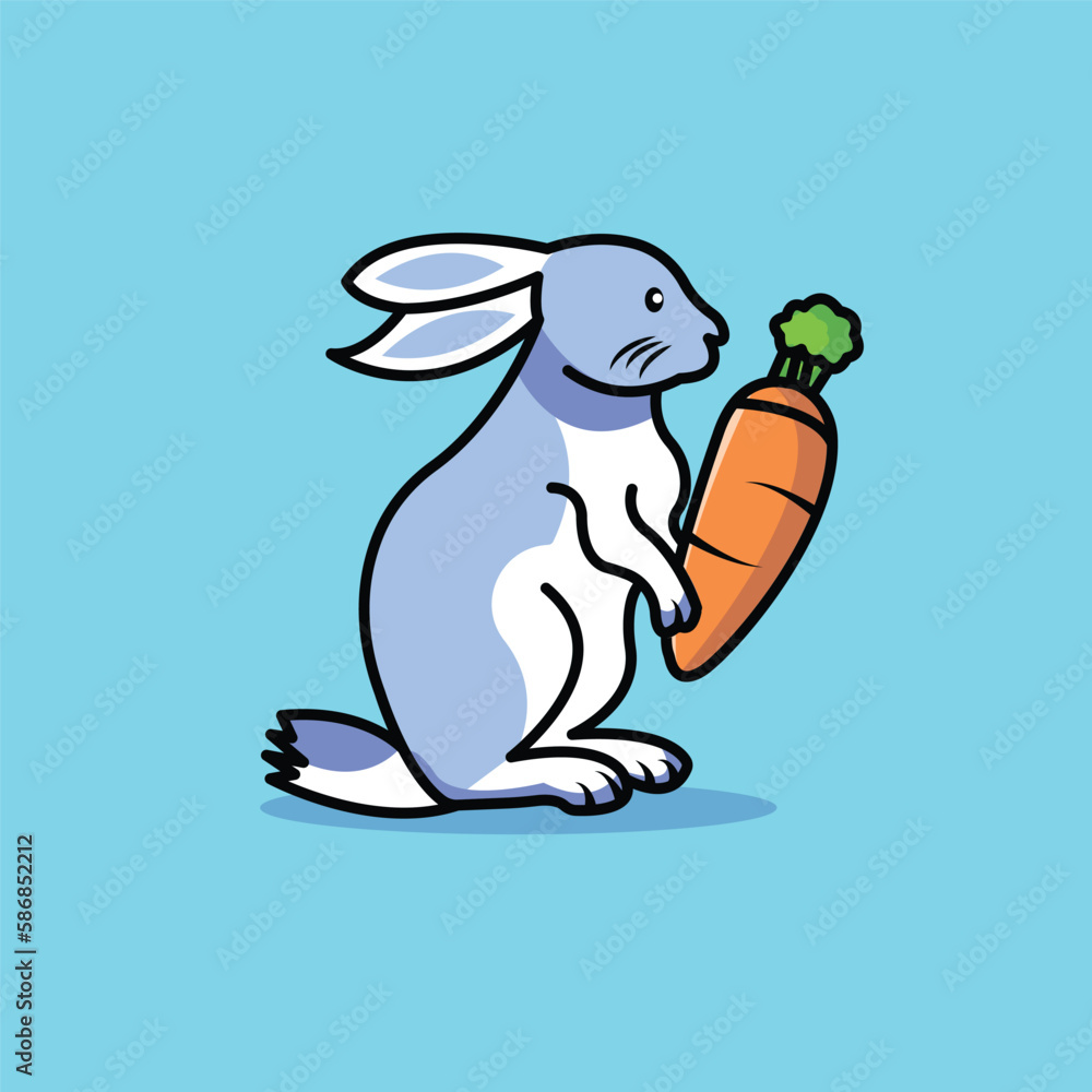 Happy baby rabbit bringing a carrot Happy baby rabbit bringing a carrot