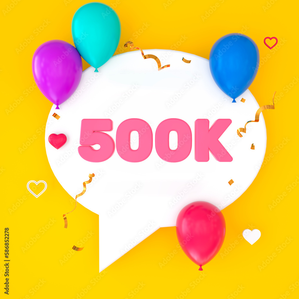 A white speech bubble with 500k is depicted on a yellow background ...