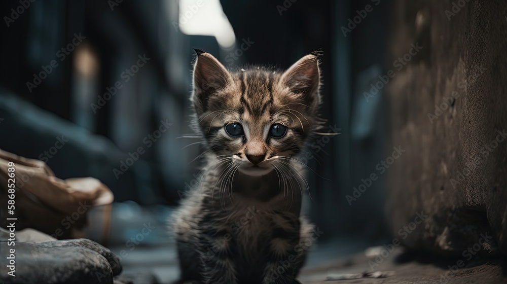 young kitten feral cat on street, idea for animal rights concept, Generative Ai young kitten feral cat on street, idea for animal rights concept, Generative Ai