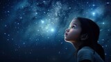 a kid looking up in the starfield sky with hope and dream , imagination future of youth, Generative Ai