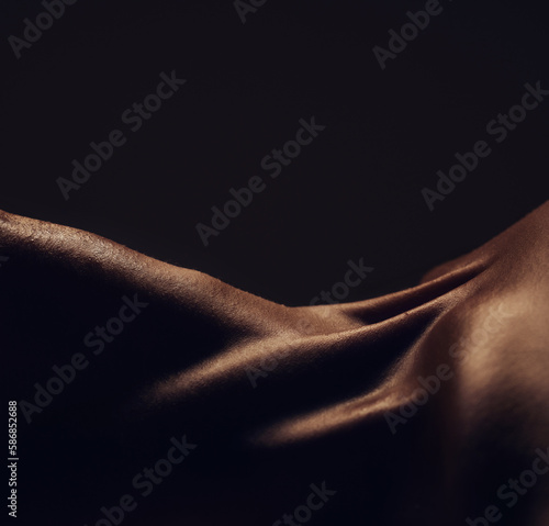 Canvastavla Nude, body and silhouette, woman and closeup, sexy with dark aesthetic, art with skin and sensual on black background
