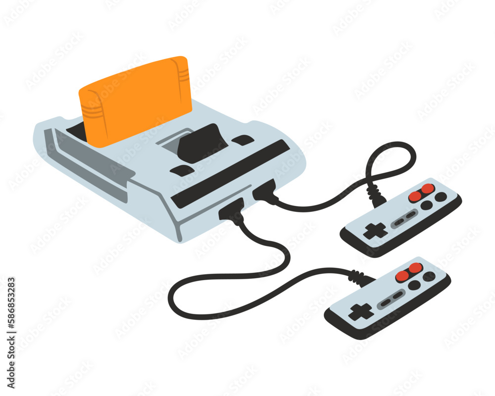 Retro video game console. Old school gaming. Game pad. Joystick. Vintage hipster technology. Classic. Two joys and buttons. Isometric vector illustration. 80's, 90's. Retro video game console. Old school gaming. Game pad. Joystick. Vintage hipster technology. Classic. Two joys and buttons. Isometric vector illustration. 80's, 90's.