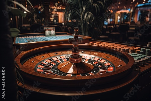 close up casino roulette wheel tables  in luxury room with nobody  Generative Ai