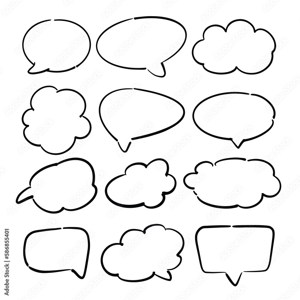 Speech symbol talk and thinking. Bubble with clouds thin line set. Speech symbol talk and thinking. Bubble with clouds thin line set.