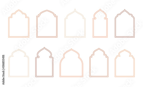 Islamic and ramadan kareem windows in oriental style. Border and frame with modern boho design template.