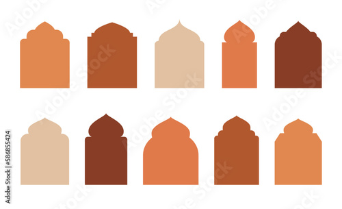 Islamic and ramadan kareem windows in oriental style. Border and frame with modern boho design template.