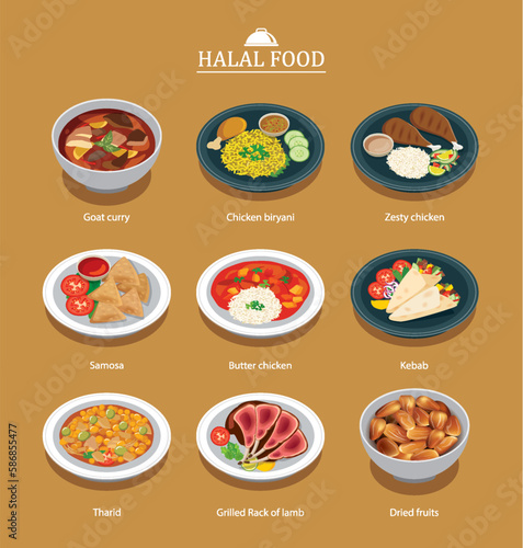 Set of halal food menu flat design.