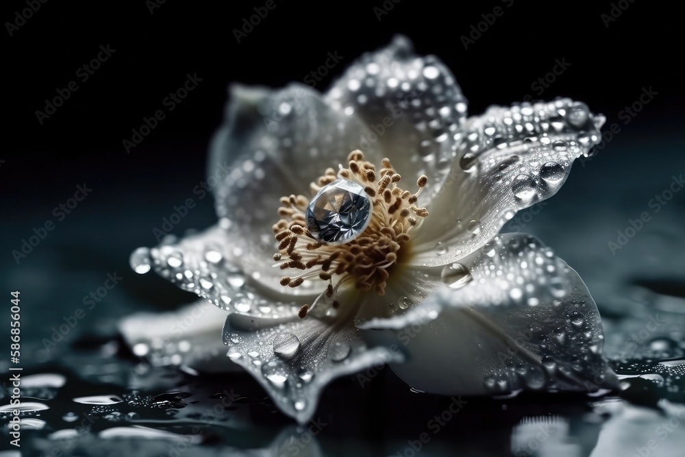 pure and delicate white flower adorned with dew drops. Generative AI pure and delicate white flower adorned with dew drops. Generative AI