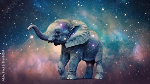 euphoria dreamy aura atmosphere  collage illustration style of an baby elephant  Generative Ai